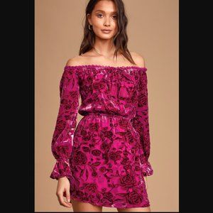 Lulu's Stolen Kisses Magenta Floral Velvet Dress